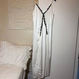 White Long Dress with Lace & Front Slits